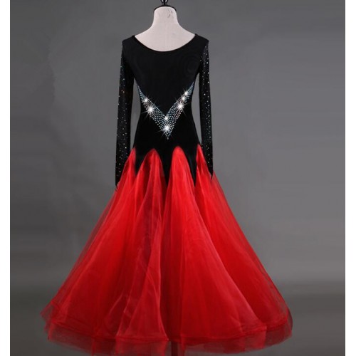 Competition ballroom dancing dresses  black with red for women girls children ballroom tango waltz performance long dresses
